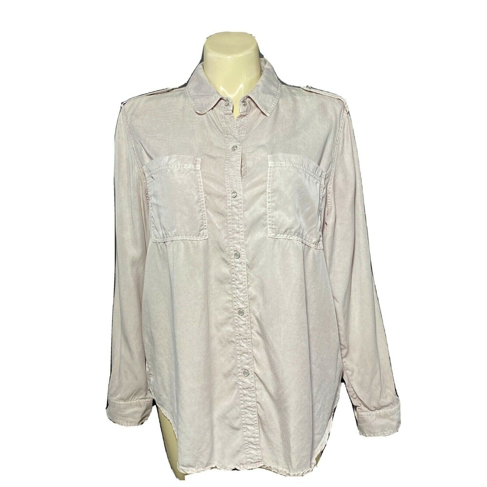Holding Horses Shirt LARGE Pale Blush Lilac Pearl Snap 2 Pocket Long Sl Tencel